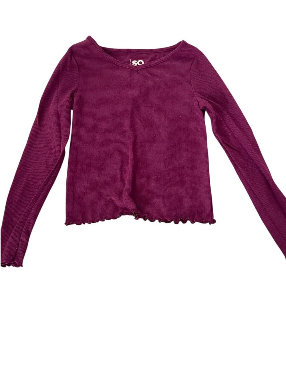 SO Girls Purple Long Sleeve Ruffle Trim V-Neck Top Youth Size Medium